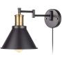 YeLEEiNO Swing Arm Wall Lamp Plug-in Cord Industrial Wall Sconce, Bronze and Black Finish,with On/Off Switch, E26 Base UL Listed,1-Light Bedroom Wall Lights Fixtures,Bedside Reading Lamp (Art Style)