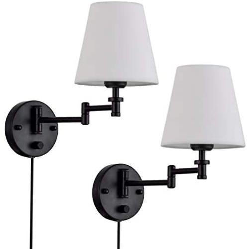 Capslpad Adjustable Swing Arm Wall Sconces Set of 2 Wall Lamps with Plug in Cord Metal Base/White Shade Modern Lights Fixtures for Bedroom Living Room Office Bedside Reading Lamp