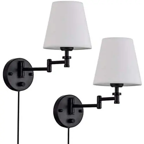Capslpad Adjustable Swing Arm Wall Sconces Set of 2 Wall Lamps with Plug in Cord Metal Base/White Shade Modern Lights Fixtures for Bedroom Living Room Office Bedside Reading Lamp Capslpad Adjustable Swing Arm Wall Sconces Set of 2 Wall Lamps with Plug in Cord Metal Base/White Shade Modern Lights Fixtures for Bedroom Living Room Office Bedside Reading Lamp