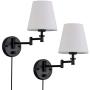 Capslpad Adjustable Swing Arm Wall Sconces Set of 2 Wall Lamps with Plug in Cord Metal Base/White Shade Modern Lights Fixtures for Bedroom Living Room Office Bedside Reading Lamp