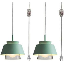 STGLIGHTING Glass Socket Pendant Light with 15ft Plug-in UL On/Off Dimmer Switch Cord Light Fixtures Nordic Minimalist Loft Style Lamps for Dining Room Bulbs Not Included 2-Pack,Macaron Green