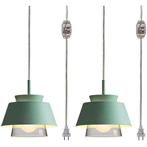 STGLIGHTING Glass Socket Pendant Light with 15ft Plug-in UL On/Off Dimmer Switch Cord Light Fixtures Nordic Minimalist Loft Style Lamps for Dining Room Bulbs Not Included 2-Pack,Macaron Green