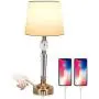 USB Touch Bedside Lamp, 3-Way Dimmable Nightstand Decorative Lamp with Dual Fast USB Charging Ports,Golden K9 Crystal Table Lamp Set for Bedroom, Living Room, Study Room, Office (Bulb Included) USB Touch Bedside Lamp, 3-Way Dimmable Nightstand Decorative Lamp with Dual Fast USB Charging Ports,Golden K9 Crystal Table Lamp Set for Bedroom, Living Room, Study Room, Office (Bulb Included)