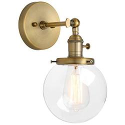 Pathson Industrial Wall Sconce with Round Clear Glass Globe Shade, Vintage Style Wall Lamp Farmhouse Wall Light Fixtures for Loft Bathroom Bedroom