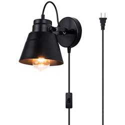 LBTSMUK Matte Black Plug-in Wall Sconce, Modern Rotatable Wall Lamp with 5FT Plug in Cord & On/Off Switch for Bedroom Living Room Reading Kitchen Laundry Room Hotel