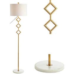 JONATHAN Y JYL1083A Diamante 61.5'' Modern Gilt Metal with Marble Based LED Floor Lamp Classic,Glam,Transitional for Bedrooms, Living Room, Office, Reading, Gold Leaf/White