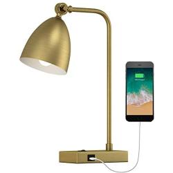 OYEARS USB Desk Lamp Mid Century Modern Reading Lamp Office Metal Gold 18“ Work lamp for Bedroom Living Room Table Lamp Adjustable Head Matte Gold with LED Bulb