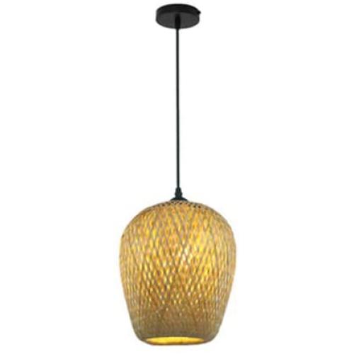LITFAD Double-Decker Bamboo Pendant Lights Restaurant 1 Light Suspended Light Rustic Weave Ceiling Hanging Light in Beige with Adjustable Hanging Cord for Dining Room Restaurant Bar - 7.5'' (19 cm)