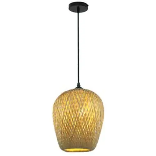 LITFAD Double-Decker Bamboo Pendant Lights Restaurant 1 Light Suspended Light Rustic Weave Ceiling Hanging Light in Beige with Adjustable Hanging Cord for Dining Room Restaurant Bar - 7.5'' (19 cm)