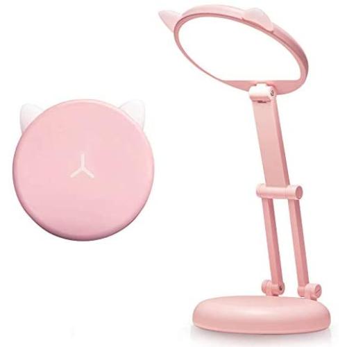 LED Pink Small Desk Lamp Home Office with USB Charging Port Eye Protector Reading Light 3 Lighting Mode Stepless Dimming Touch Control Folding Portable Adjustable Desk Lamp for Kids,Girl - Cute Cat