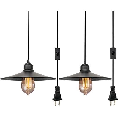 Industrial Plug in Pendant Light, Farmhouse Pendant Lighting, Black Cage Pendant Light Fixture with On/Off Switch, E26 Socket Vintage Hanging Light, Wire Pendant Light, for Dining/Living Room 2pack