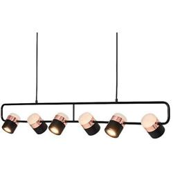 Modern 6-Light Kitchen Island Chandelier, Black Farmhouse Adjustable Metal Shades Pendant Lighting, Vintage Industrial Linear Ceiling Fixture Hanging Light for Dining Room, Pool Table, Bar