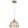 Rustic Crystal Pendant Light with Handblown Amber Glass Shade, One-Light Adjustable Industrial Mini Pendant Lighting Fixture for Kitchen Island Dining Room Farmhouse, Brushed Brass