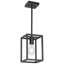 VINLUZ Industrial Metal Lantern 1 Light Kitchen Pendant Light Mini Black Finish Lighting Fixture Adjustable Hanging Ceiling Light for Dining Room Kitchen Cafe Bar