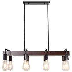 Farmhouse Kitchen Island Light Fixture，8-Light Wooden Metal Industrial Dining Room Chandelier，Island lightingpendant Light