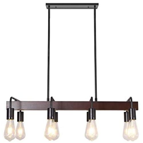 Farmhouse Kitchen Island Light Fixture，8-Light Wooden Metal Industrial Dining Room Chandelier，Island lightingpendant Light