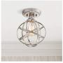 Industrial Atom Ceiling Light Semi Flush Mount Fixture LED Antique Edison Bulb Brushed Nickel 8'' Wide Open Cage for Bedroom Kitchen Living Room Hallway Bathroom - Franklin Iron Works