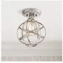 Industrial Atom Ceiling Light Semi Flush Mount Fixture LED Antique Edison Bulb Brushed Nickel 8'' Wide Open Cage for Bedroom Kitchen Living Room Hallway Bathroom - Franklin Iron Works