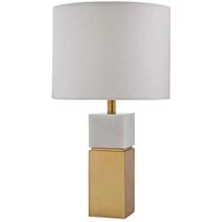 Amazon Brand – Rivet Mid-Century Modern Square Pillar Living Room Table Lamp With LED Light Bulb - 10.5 x 10.5 x 18 Inches, White Marble and Brass