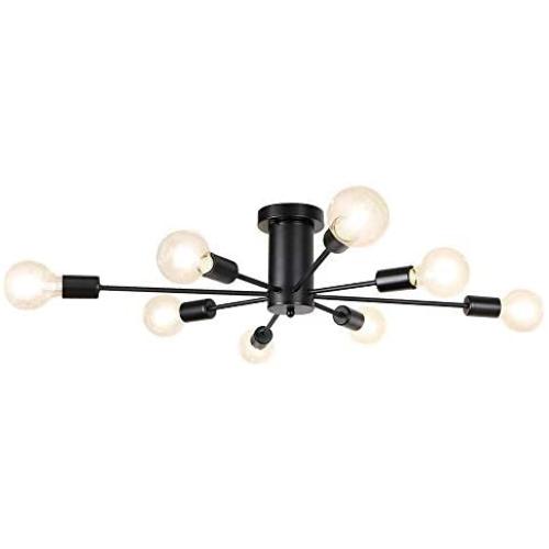 LynPon 8 Lights Modern Sputnik Chandelier Black Industrial Ceiling Light Semi Flush Mount Light Fixture for Kitchen Dining Room Living Room Bedroom Foyer Lighting