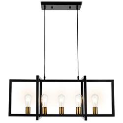 Modern Kitchen Island Light Pendant Chandelier 5-Light Ceiling Light Industrial Pendant Lighting Fixture Matte Black with Antique Brass Finish