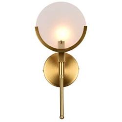 NOXARTE Mid Century Modern Wall Mounted Light Brushed Brass Wall Sconce Milky Glass Wall Lamp for Bedroom Living Room