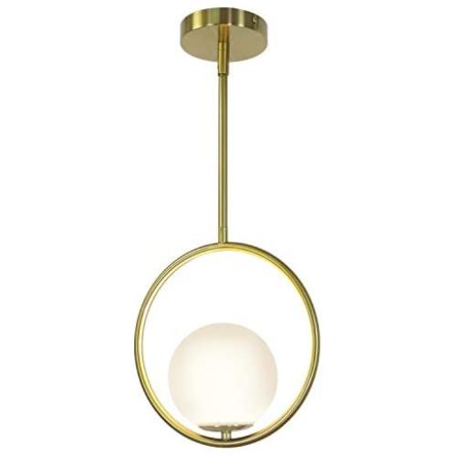 TULUCE Modern One -Light Chandeliers Lighting Metal Opal Glass Shade Pendant Light Vintage Aged Brass Pendant Lamp Fixture for Kitchen Island Dining Room Farmhouse