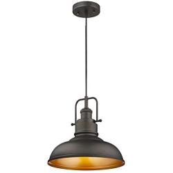 Zeyu Farmhouse Pendant Light, 1-Light Industrial Hanging Light Fixture 11-inch, Oil Rubbed Bronze Finish, 016-1 ORB