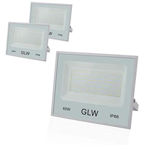 GLW LED Flood Lights 60W 3 Pack, 6000lm Super Bright Floodlight, IP66 Waterproof Work Light with Plug, 6000K White Light for Garden, Backyard, Security Lights Outdoor Spotlight