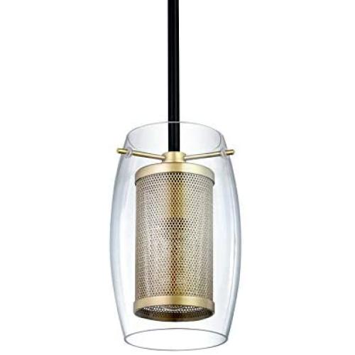 Contemporary Cylinder Glass Pendant Lighting for Kitchen Island 1 Light Gold Hanging Light Fixture with Clear Glass Shade for Dining Room, Bar, Bathroom, 4.75, UL Listed