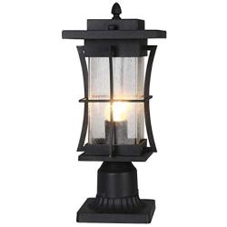 EERU Waterproof Outdoor Post Light Fixture Pole Mount Light with Pier Mount Adapter, Black Finish with Seeded Glass Outdoor Post Lantern for Patio, Garden, Porch and Backyard