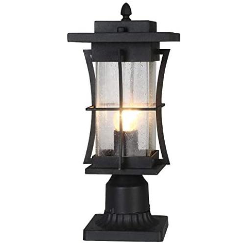 EERU Waterproof Outdoor Post Light Fixture Pole Mount Light with Pier Mount Adapter, Black Finish with Seeded Glass Outdoor Post Lantern for Patio, Garden, Porch and Backyard