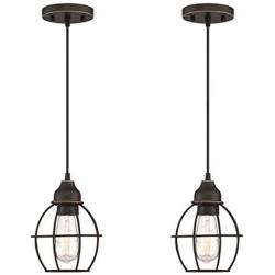 LIT-PaTH Pendant Lighting Fixture for Kitchen and Dining Room, Hanging Ceiling Lighting Fixture, E26 Medium Base, Metal Construction with Oil Rubbed Bronze Finish, Bulb not Included, 2-Pack