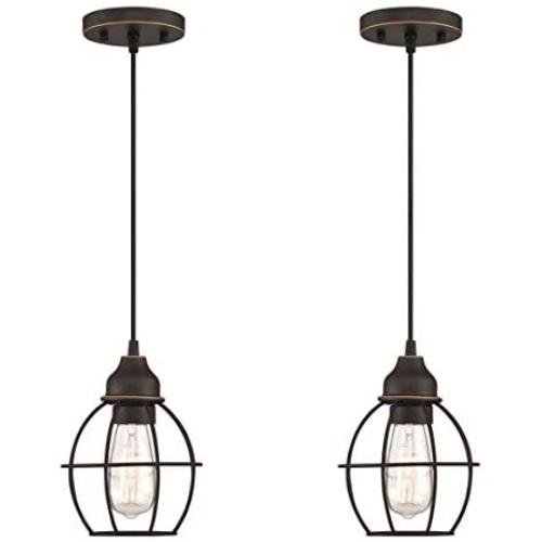 LIT-PaTH Pendant Lighting Fixture for Kitchen and Dining Room, Hanging Ceiling Lighting Fixture, E26 Medium Base, Metal Construction with Oil Rubbed Bronze Finish, Bulb not Included, 2-Pack