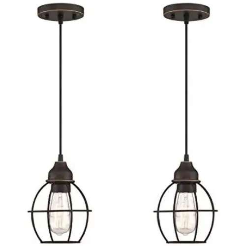 LIT-PaTH Pendant Lighting Fixture for Kitchen and Dining Room, Hanging Ceiling Lighting Fixture, E26 Medium Base, Metal Construction with Oil Rubbed Bronze Finish, Bulb not Included, 2-Pack
