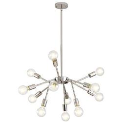 XILICON Modern Sputnik Chandelier Brushed Nickel 12 Lights Mid Century Industrial Pendant Lighting Vintage Semi Flush Mount Ceiling Light Fixture