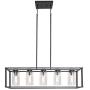 FIMITECH Chandeliers Contemporary Rectangle 5-Light Dining Room Lighting, Adjustable Rods, Fixtures Hanging, Ceiling Light Kitchen Island Cage Pendant Lights with Glass Shade (Black)