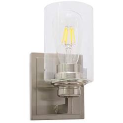 VINLUZ Modern Glass Wall Sconces Lighting Brushed Nickel Finished 1-Lights Bathroom Vintage Wall Light Fixtures Vanity, Indoor Porch Lights Hallway Bedroom Dining Room