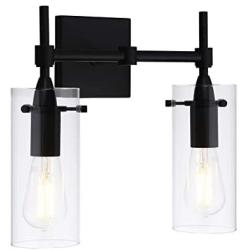 Effimero Black Bathroom Vanity 2 Light Fixture - Modern Over Mirror Lighting with Clear Glass Shades