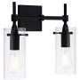 Effimero Black Bathroom Vanity 2 Light Fixture - Modern Over Mirror Lighting with Clear Glass Shades