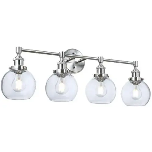XiNBEi Lighting Vanity Light, 4 Light Industrial Wall Light with Glass, Wall Mounted Light Brushed Nickel Finish for Bathroom Kitchen Living Room XB-W1256-4-BN XiNBEi Lighting Vanity Light, 4 Light Industrial Wall Light with Glass, Wall Mounted Light Brushed Nickel Finish for Bathroom Kitchen Living Room XB-W1256-4-BN