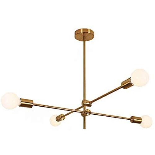 Modo Lighting Sputnik Chandelier 4-Light Golden Pendant Lighting Mid-Century Modern Ceiling Light Fixture for Kitchen Dining Room Living Room (4-Lights)