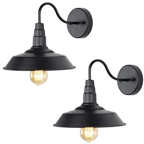 LNC Black Matte Wall Sconces 2 Pack Barn Vanity Lights, Gooseneck Lamp for Pathway, Bathrooms and Living Room A0224109