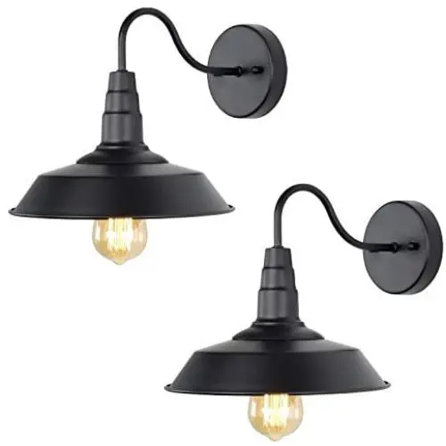 LNC Black Matte Wall Sconces 2 Pack Barn Vanity Lights, Gooseneck Lamp