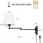 Pauwer Plug in Wall Sconce Set of 2 Adjustable Swing Arm Wall Lamps for Bedroom White Fabric Shade Wall Light Fixture Indoor with Plug in Cord and Switch