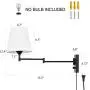 Pauwer Plug in Wall Sconce Set of 2 Adjustable Swing Arm Wall Lamps for Bedroom White Fabric Shade Wall Light Fixture Indoor with Plug in Cord and Switch