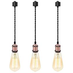 ANYE 3-Pack 1ft Weave Rope Wire H-Type Track Pendant Light Red Bronze Base Light Fixtures Retro Vintage Style Ceiling Light for Dining Room Living Room Bulb Not Included