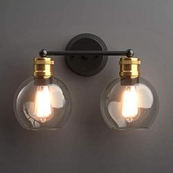Tangkula Vintage 2 Light Vanity Wall Light, Bubbled Glass Wall Sconce, Industrial Bathroom Vanity Light with Globe Glass Shade, Wall Lamp Fixtures for Bathroom Hallway Living Room Bedroom (2-Light)