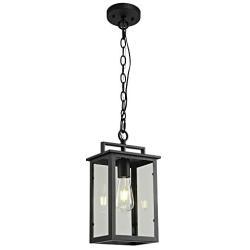 Smeike Outdoor Pendant Light Exterior Hanging Lantern, 1-Light Outdoor Pendant Lighting for Porch, Matte Black Finish with Clear Glass, Height Adjustable