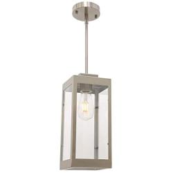 MELUCEE Outdoor Mini Pendant Lights for Porch 1-Light Brushed Nickel, Dining Room Light with Glass Modern Light Fixture Ceiling Hanging for Hallway Stairway Kitchen Island